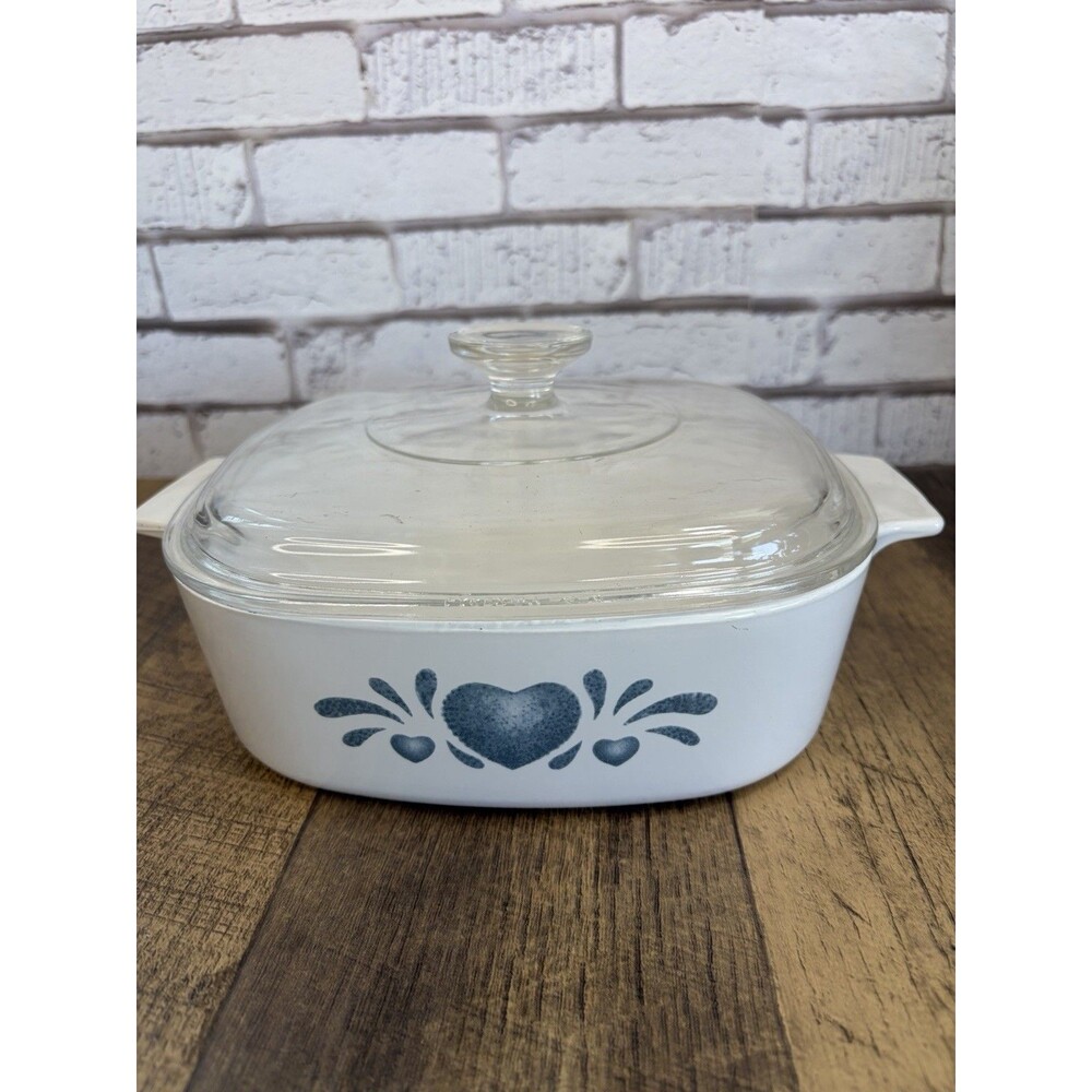 CORNING WARE BLUE HEARTS 2 Qt Casserole Dish A-2-B With Lid Near Mint